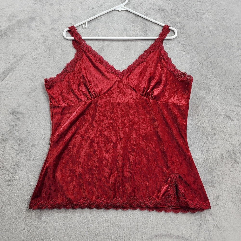 Vintage Envision Studio Top Womens XL Red Velvet Lace Cami Tank Lingerie Gothic